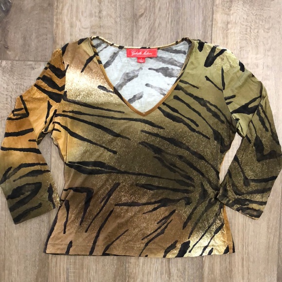GABRIELLA MOLINARI Animal Print V-Neck Viscose Blend Top - Picture 1 of 7